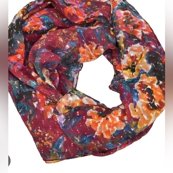 𝅺giani Bernini womens Designer Printed Light weight Scarf Wine Burgundy-NWT - Picture 2 of 3